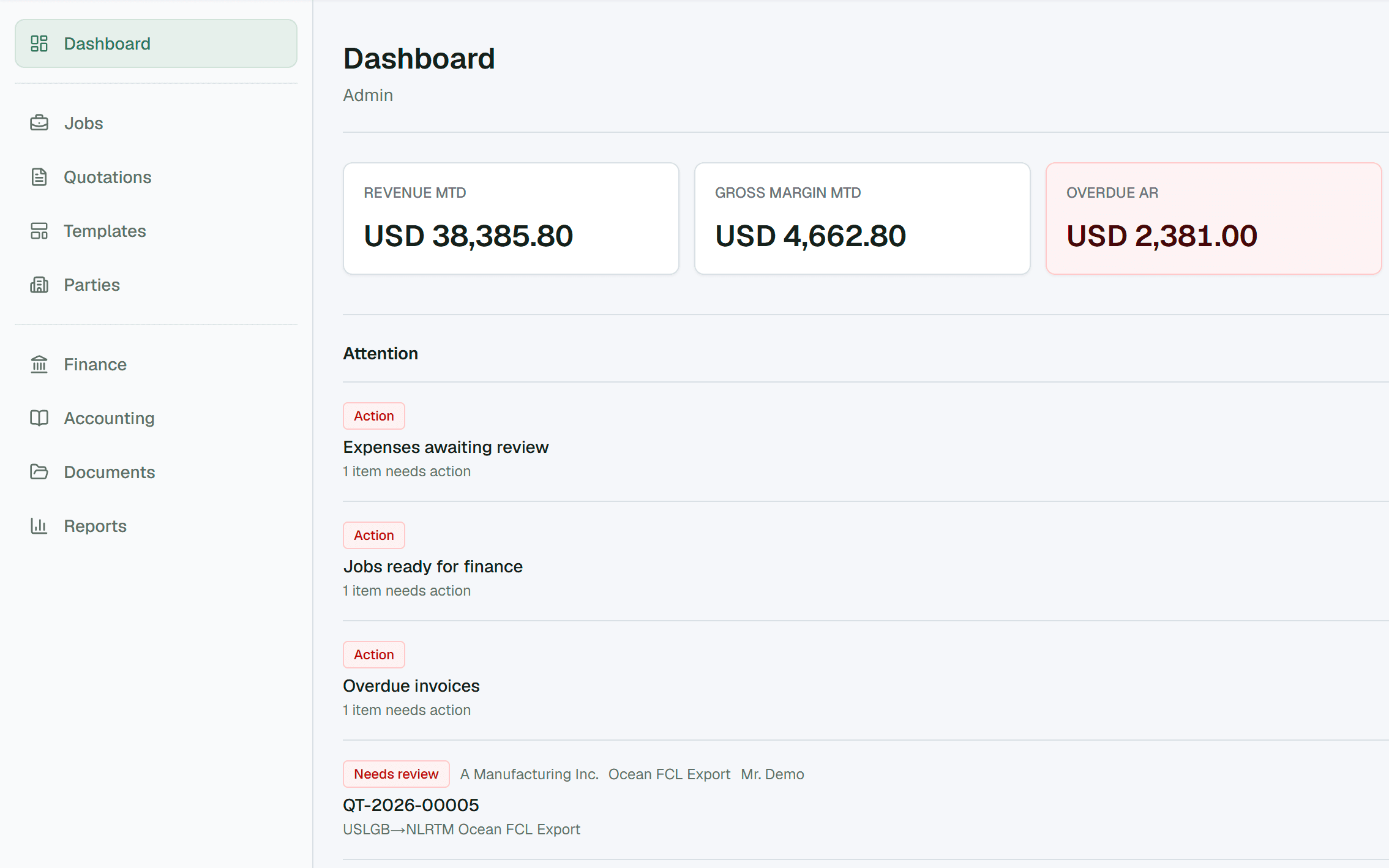 The Cargo35 dashboard